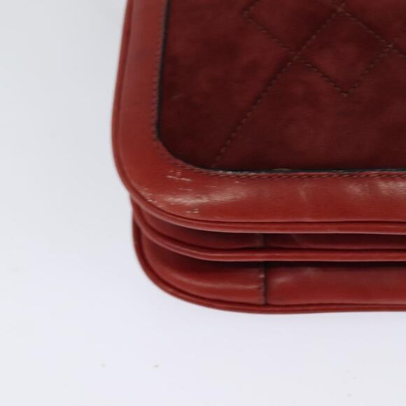GUCCI Shoulder Bag Suede Vintage Red Gold - Picture 12 of 16
